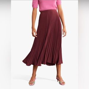 NWT Women’s Boden Pleated Long Skirt, Burgundy, Size 6